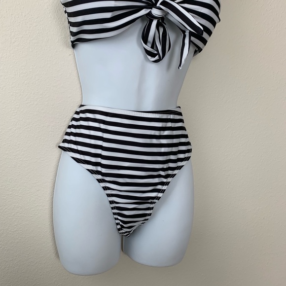 High Waist Black White Stripe Bikini - Picture 5 of 7